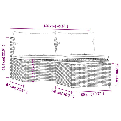 3-Delige Loungeset Met Kussens Poly Rattan