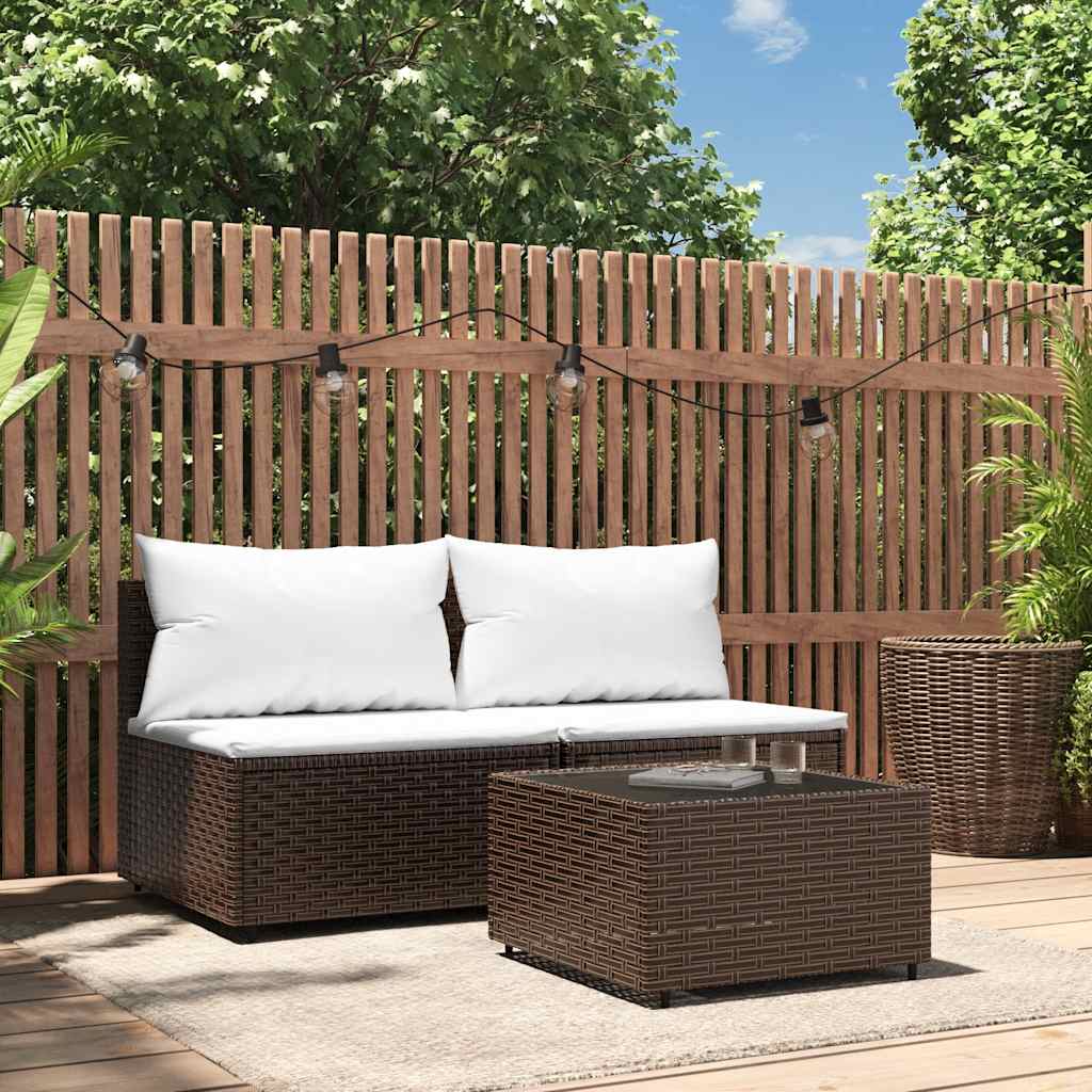 3-Delige Loungeset Met Kussens Poly Rattan