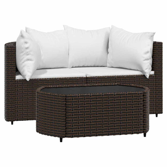 3-Delige Loungeset Met Kussens Poly Rattan
