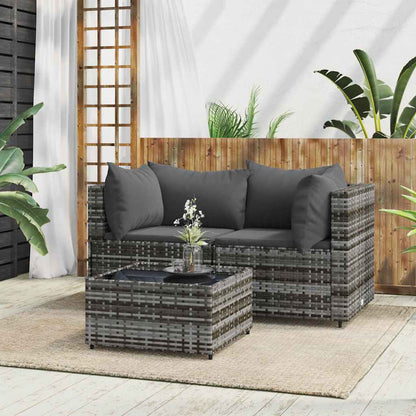 3-Delige Loungeset Met Kussens Poly Rattan