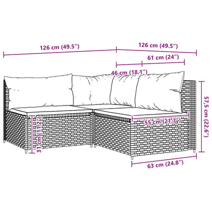 3-Delige Loungeset Met Kussens Poly Rattan