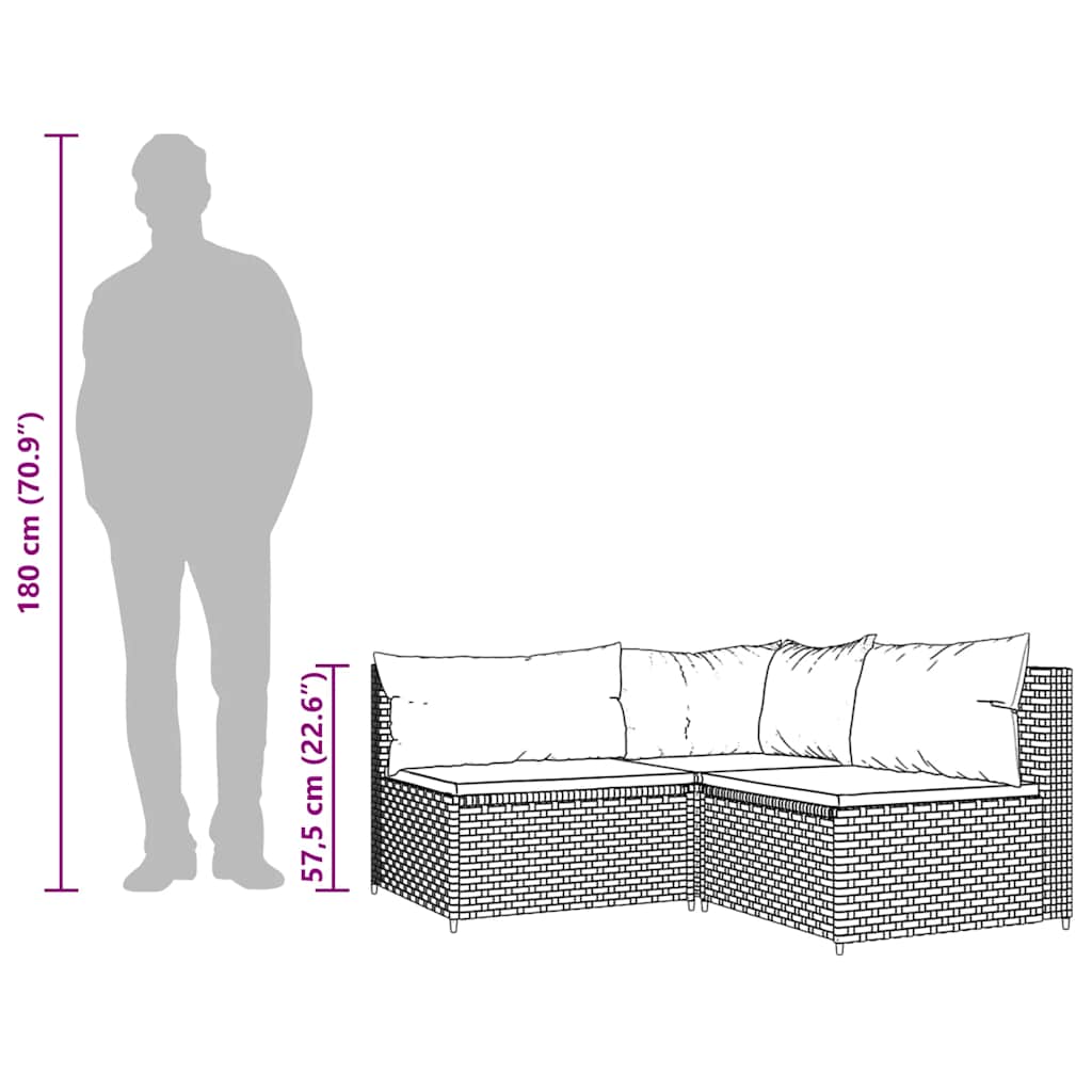3-Delige Loungeset Met Kussens Poly Rattan