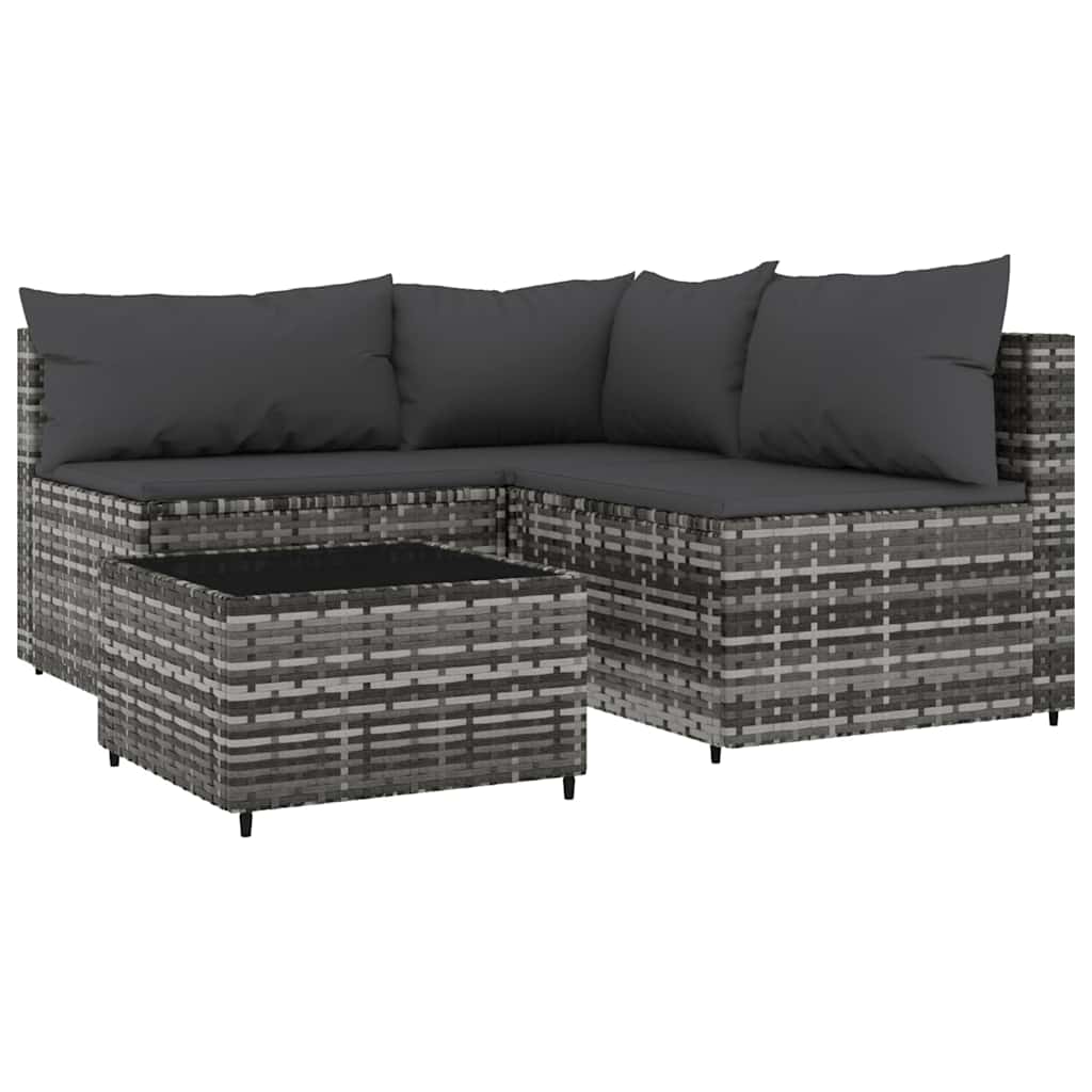 4-Delige Loungeset Met Kussens Poly Rattan