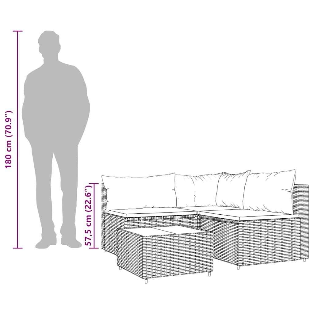 4-Delige Loungeset Met Kussens Poly Rattan