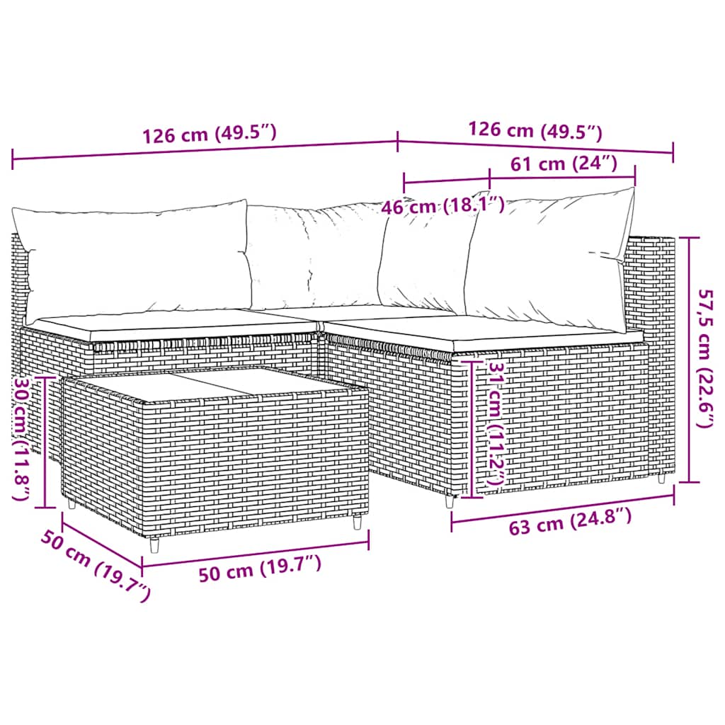 4-Delige Loungeset Met Kussens Poly Rattan