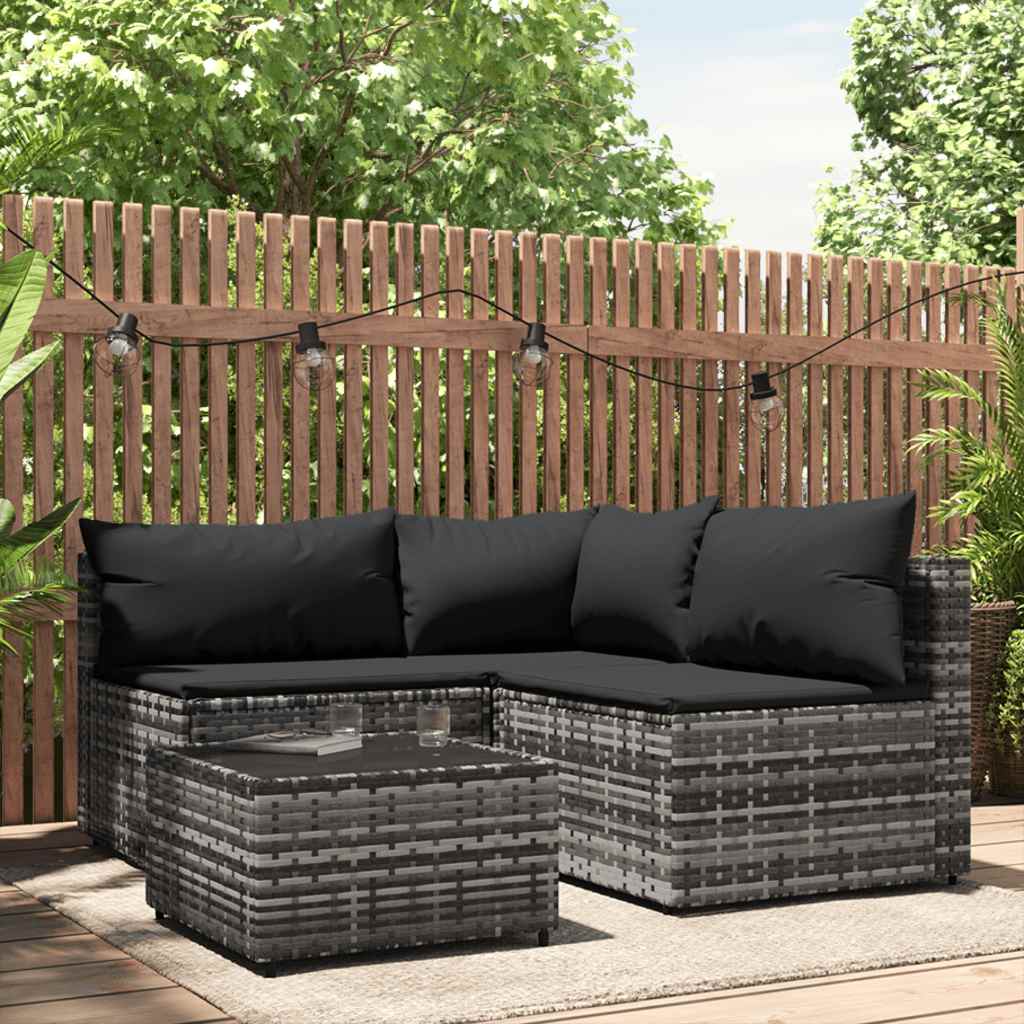 4-Delige Loungeset Met Kussens Poly Rattan