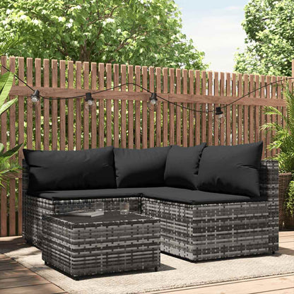 4-Delige Loungeset Met Kussens Poly Rattan