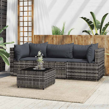 4-Delige Loungeset Met Kussens Poly Rattan