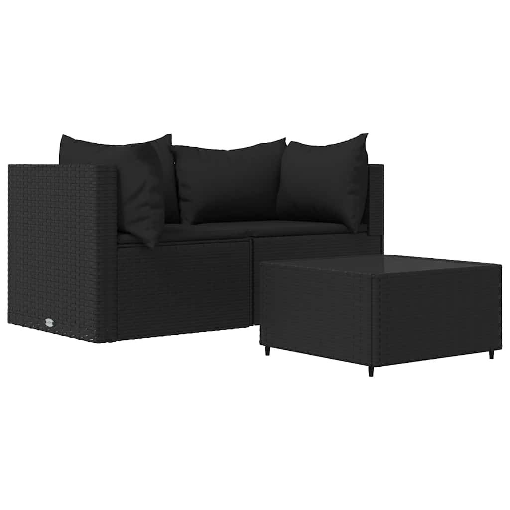 3-Delige Loungeset Met Kussens Poly Rattan