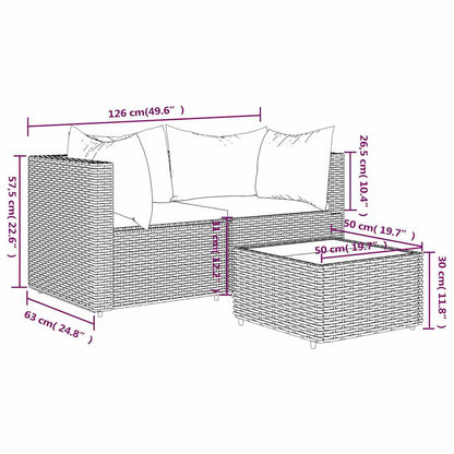 3-Delige Loungeset Met Kussens Poly Rattan