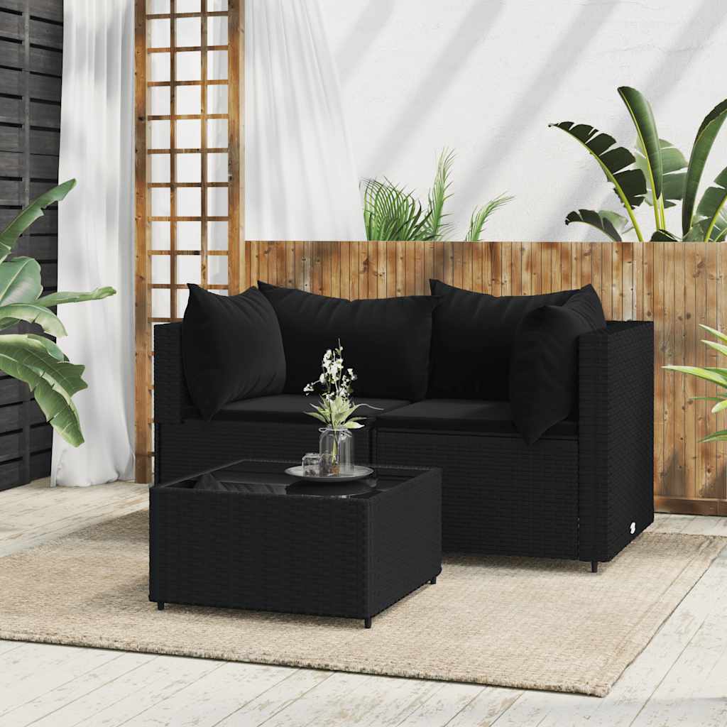 3-Delige Loungeset Met Kussens Poly Rattan