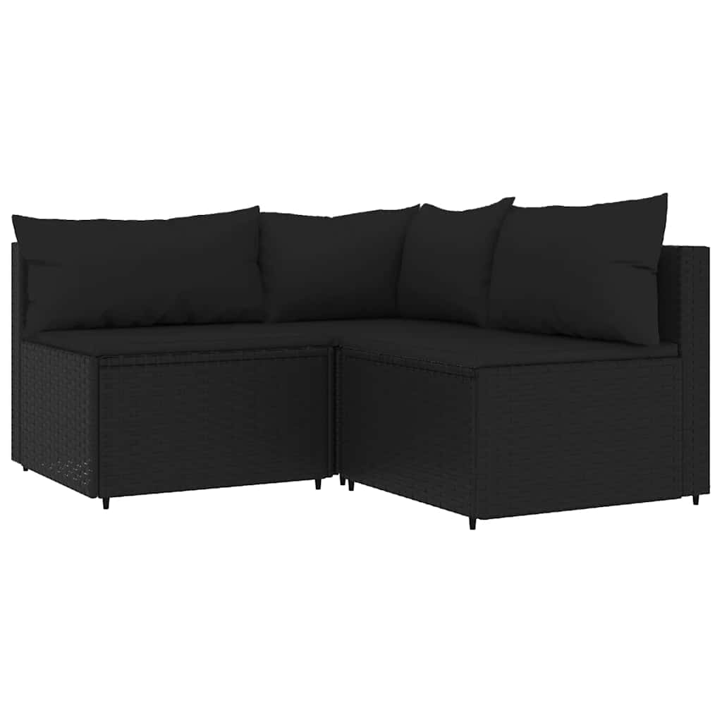3-Delige Loungeset Met Kussens Poly Rattan Zwart