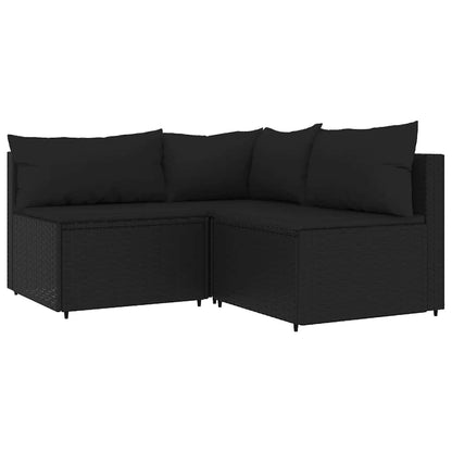 3-Delige Loungeset Met Kussens Poly Rattan Zwart