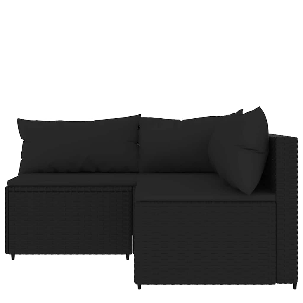 3-Delige Loungeset Met Kussens Poly Rattan Zwart