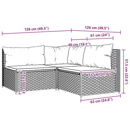 3-Delige Loungeset Met Kussens Poly Rattan Zwart