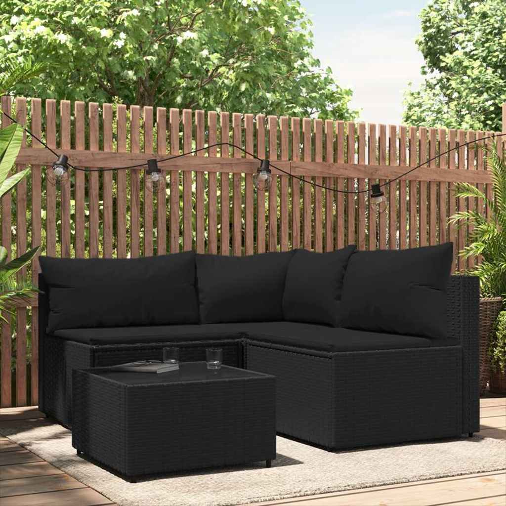 4-Delige Loungeset Met Kussens Poly Rattan
