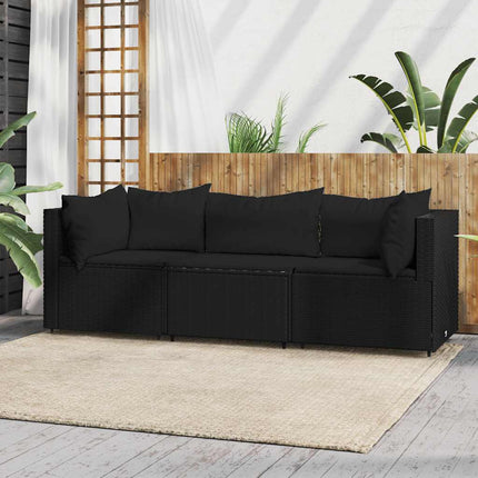 3-Delige Loungeset Met Kussens Poly Rattan
