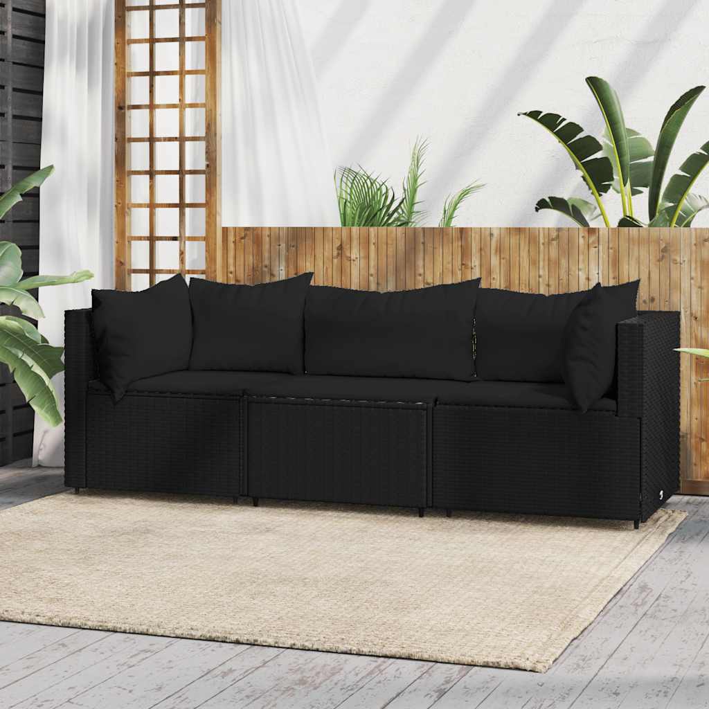 3-Delige Loungeset Met Kussens Poly Rattan