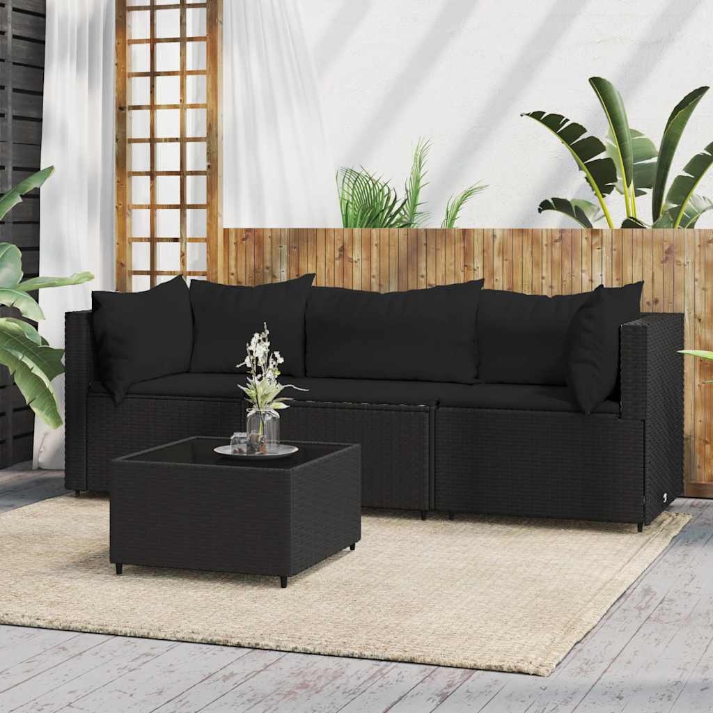 4-Delige Loungeset Met Kussens Poly Rattan