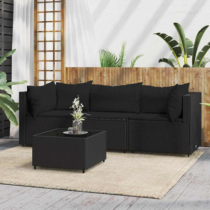 4-Delige Loungeset Met Kussens Poly Rattan