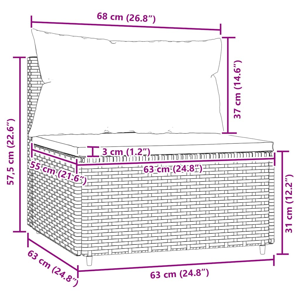 Tuinmiddenbank Met Kussens Poly Rattan