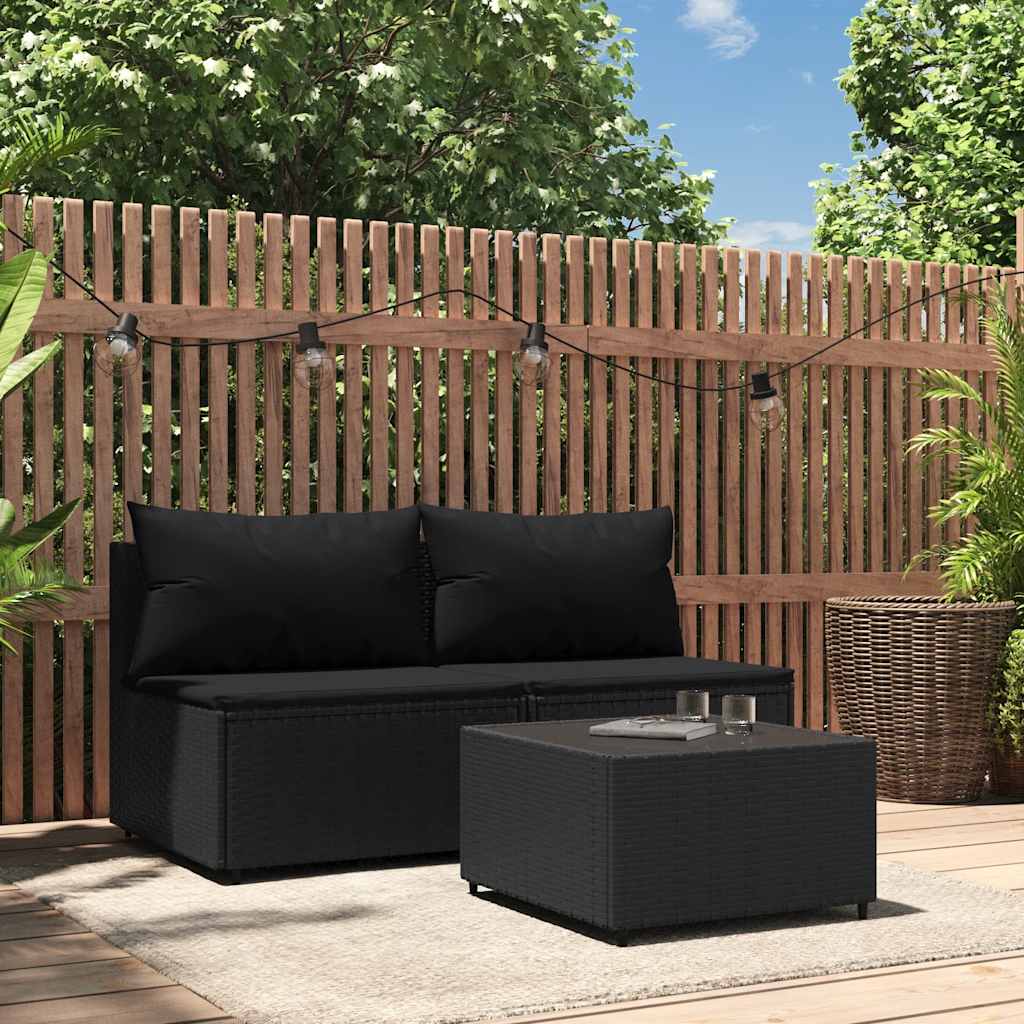 3-Delige Loungeset Met Kussens Poly Rattan
