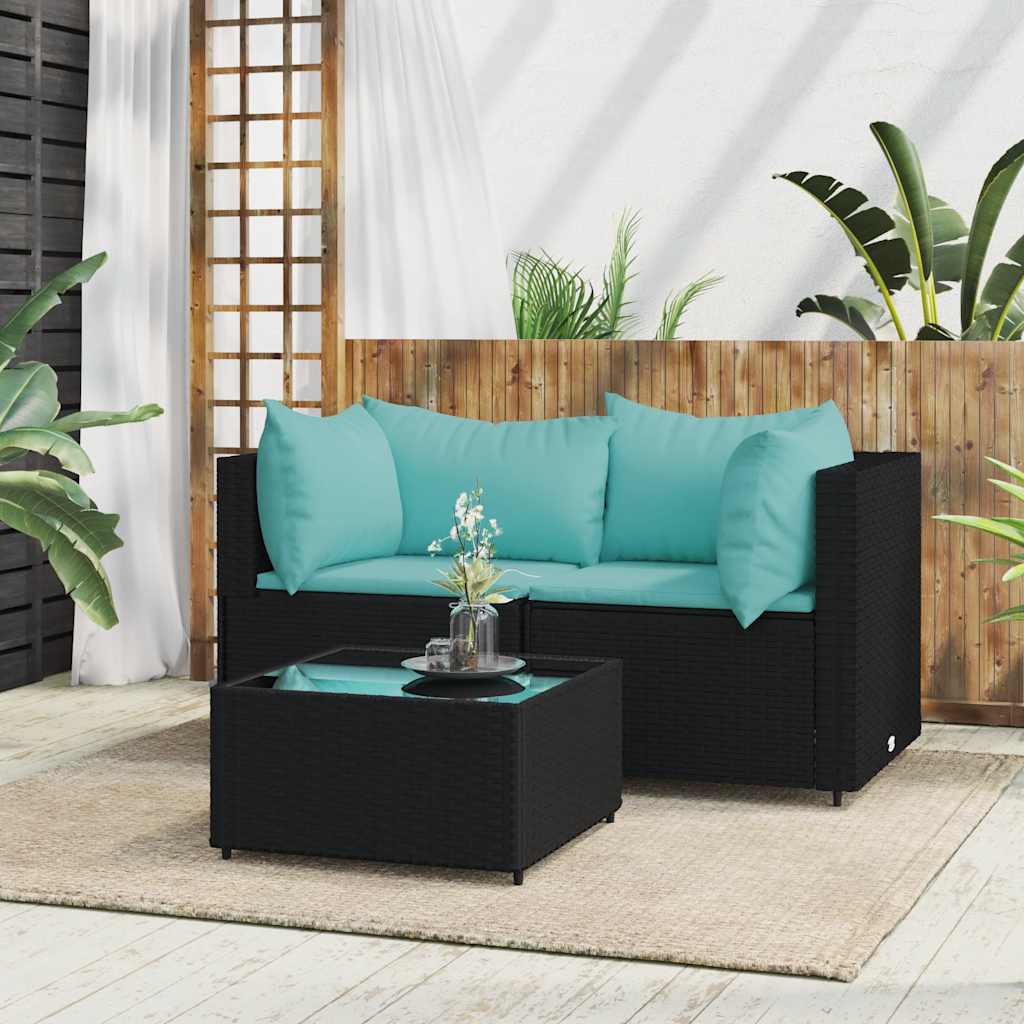 3-Delige Loungeset Met Kussens Poly Rattan