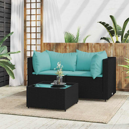 3-Delige Loungeset Met Kussens Poly Rattan