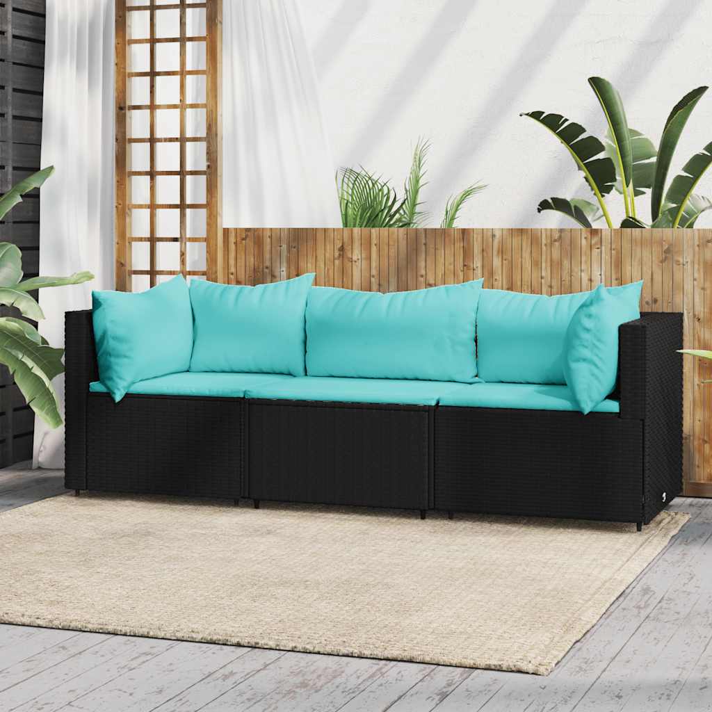 3-Delige Loungeset Met Kussens Poly Rattan