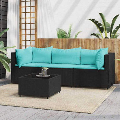 4-Delige Loungeset Met Kussens Poly Rattan
