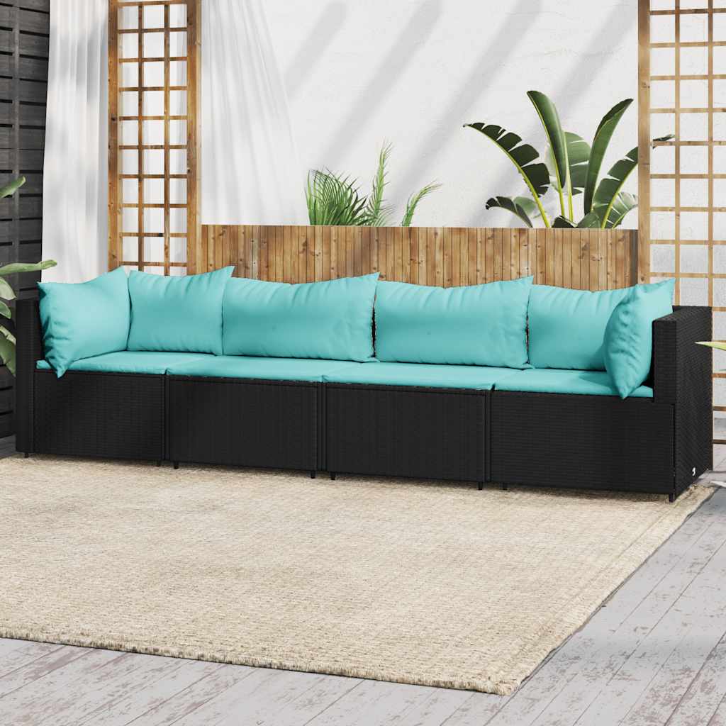 4-Delige Loungeset Met Kussens Poly Rattan