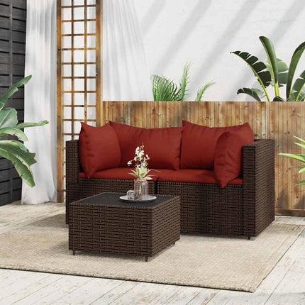 3-Delige Loungeset Met Kussens Poly Rattan
