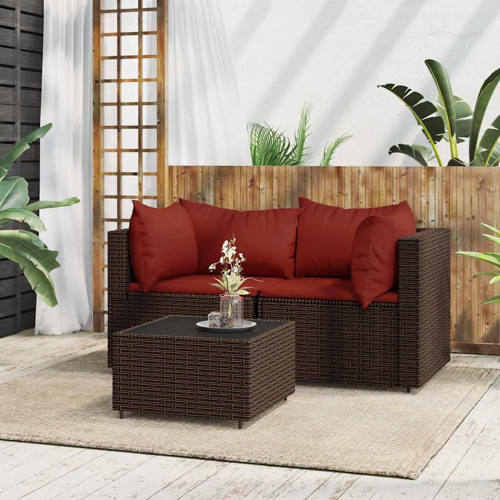 3-Delige Loungeset Met Kussens Poly Rattan