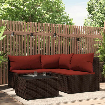 4-Delige Loungeset Met Kussens Poly Rattan