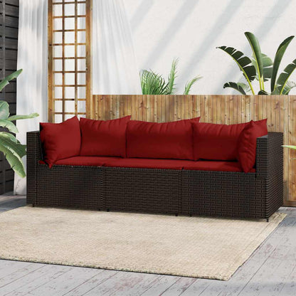 3-Delige Loungeset Met Kussens Poly Rattan