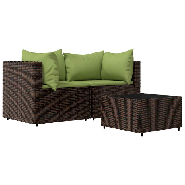 3-Delige Loungeset Met Kussens Poly Rattan