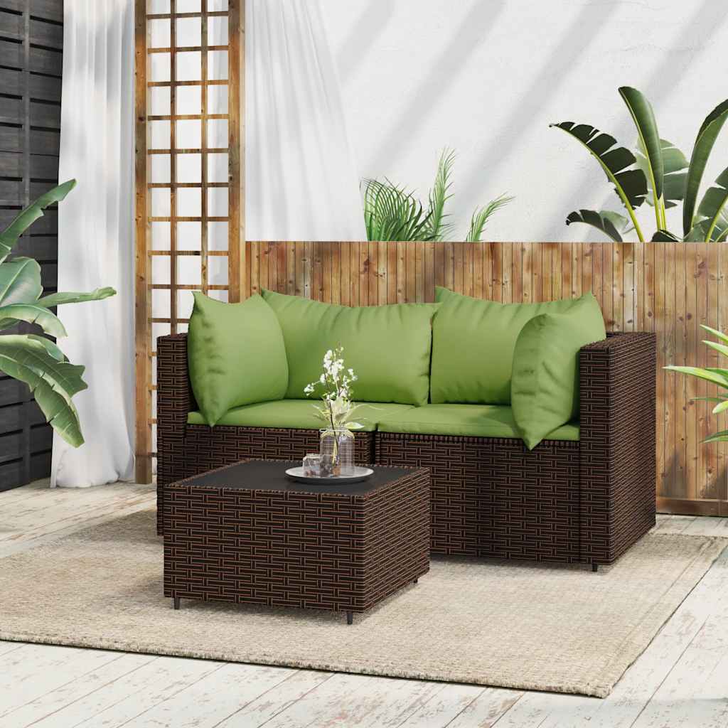 3-Delige Loungeset Met Kussens Poly Rattan