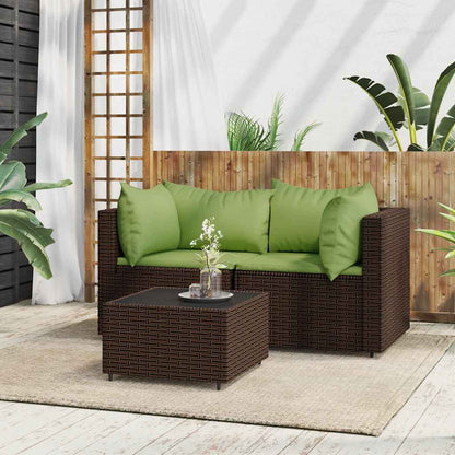 3-Delige Loungeset Met Kussens Poly Rattan