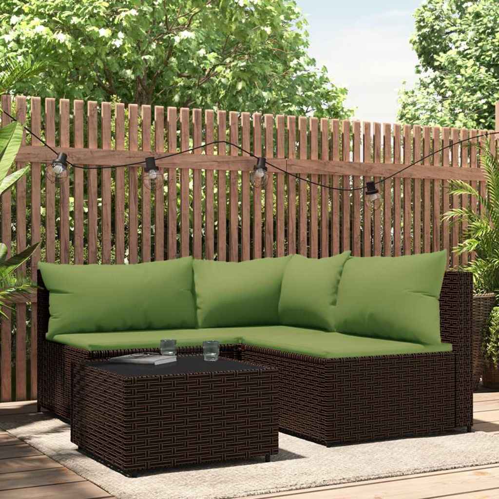 4-Delige Loungeset Met Kussens Poly Rattan