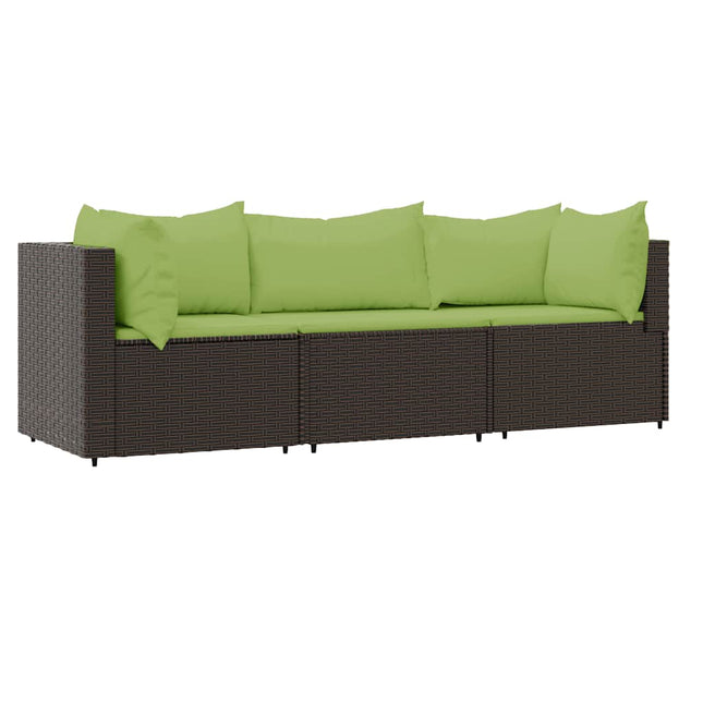 3-Delige Loungeset Met Kussens Poly Rattan