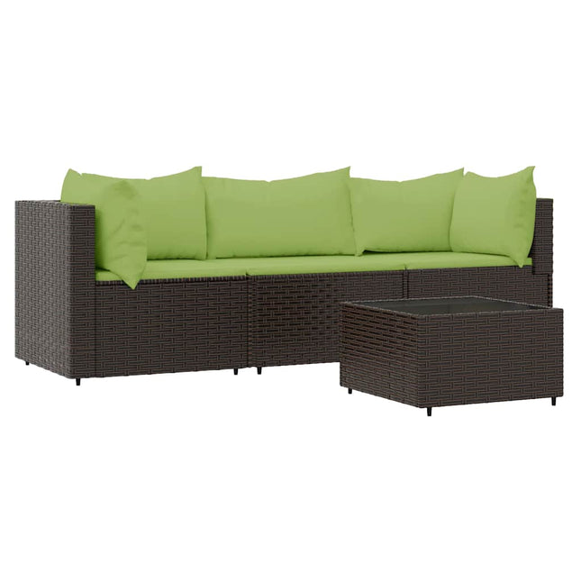 4-Delige Loungeset Met Kussens Poly Rattan