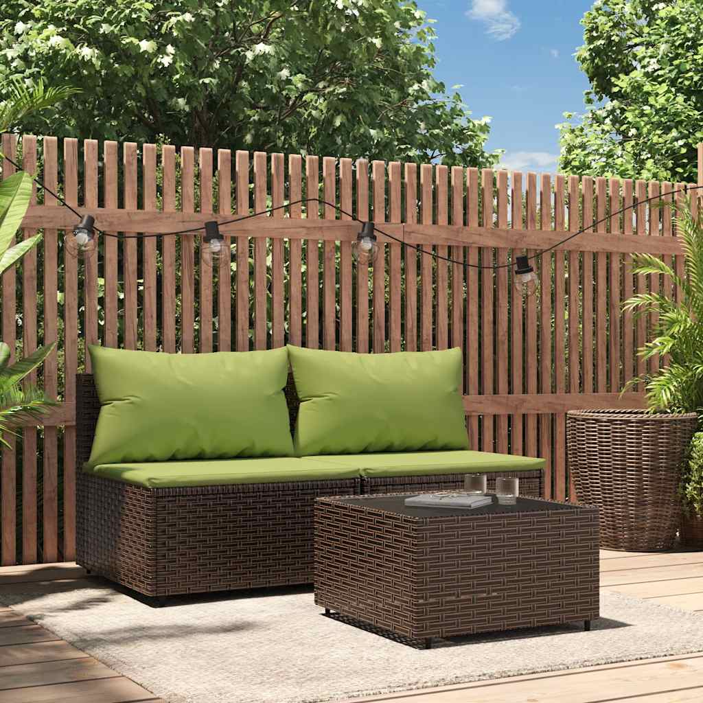 3-Delige Loungeset Met Kussens Poly Rattan