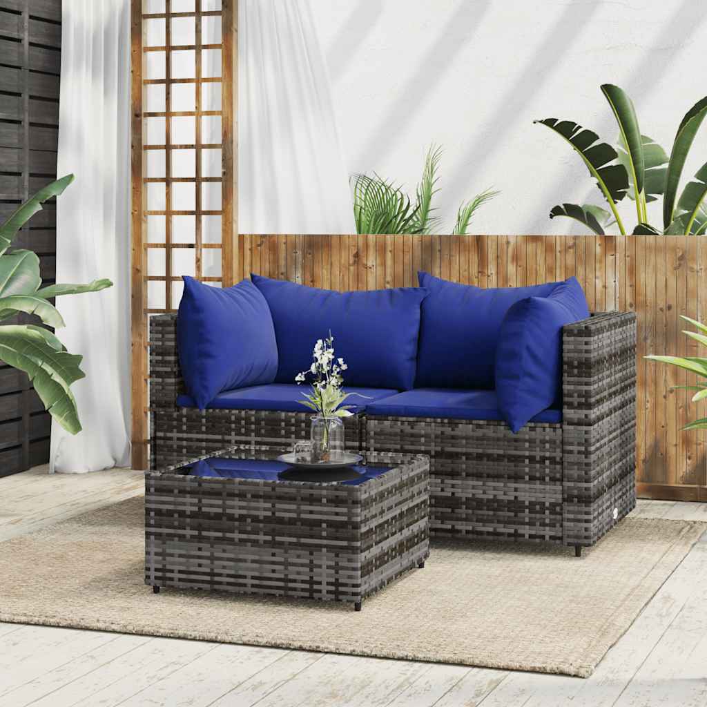 3-Delige Loungeset Met Kussens Poly Rattan