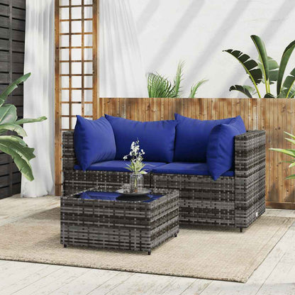 3-Delige Loungeset Met Kussens Poly Rattan
