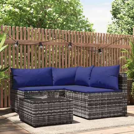 4-Delige Loungeset Met Kussens Poly Rattan