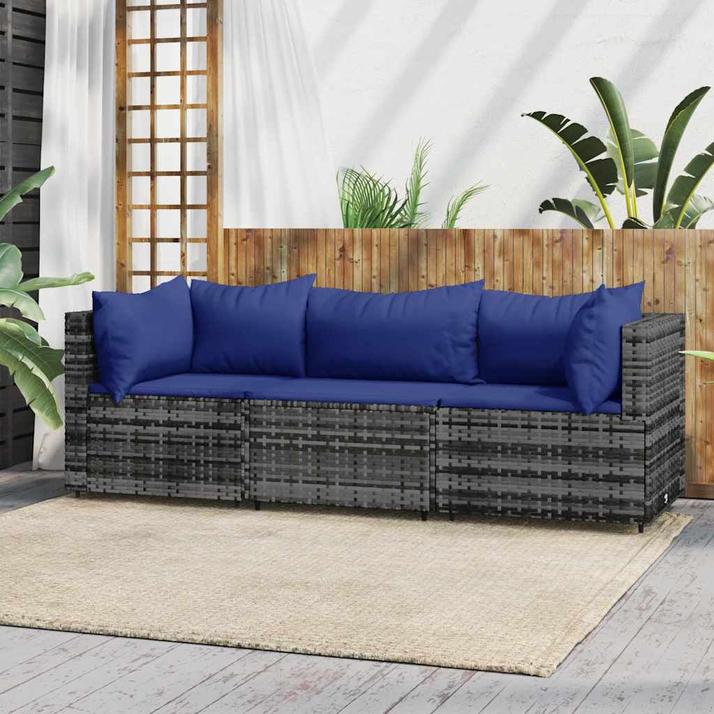 3-Delige Loungeset Met Kussens Poly Rattan