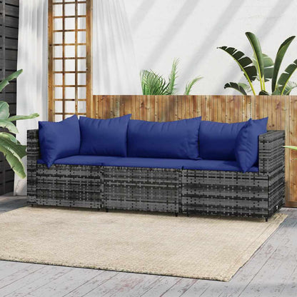 3-Delige Loungeset Met Kussens Poly Rattan