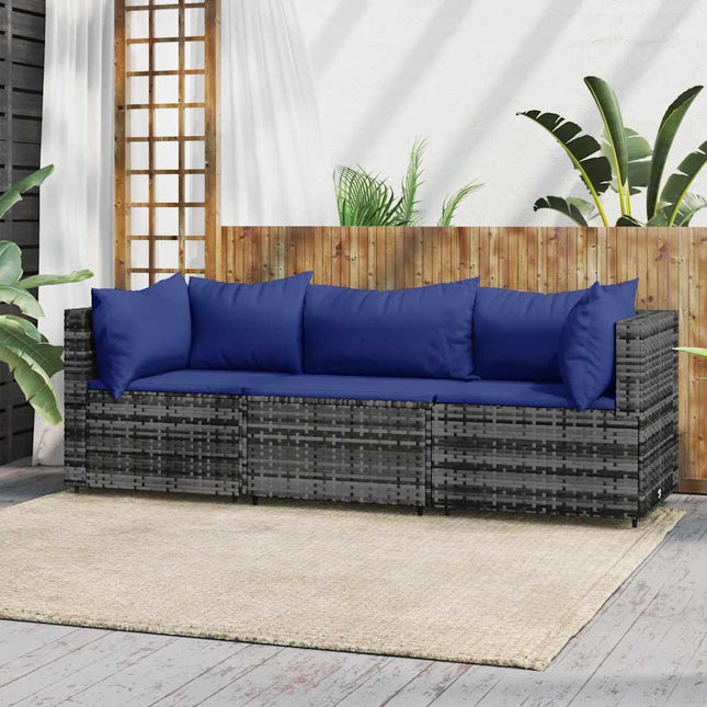 3-Delige Loungeset Met Kussens Poly Rattan