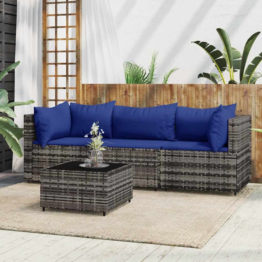 4-Delige Loungeset Met Kussens Poly Rattan