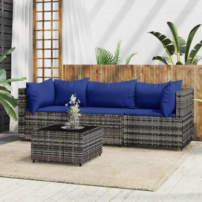 4-Delige Loungeset Met Kussens Poly Rattan